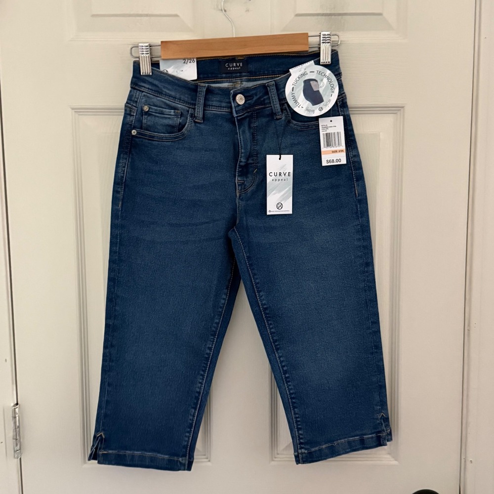 Curve Appeal Capri Jeans Women 2/26 Blue Tummy Tucking Denim Crop NWT Summer